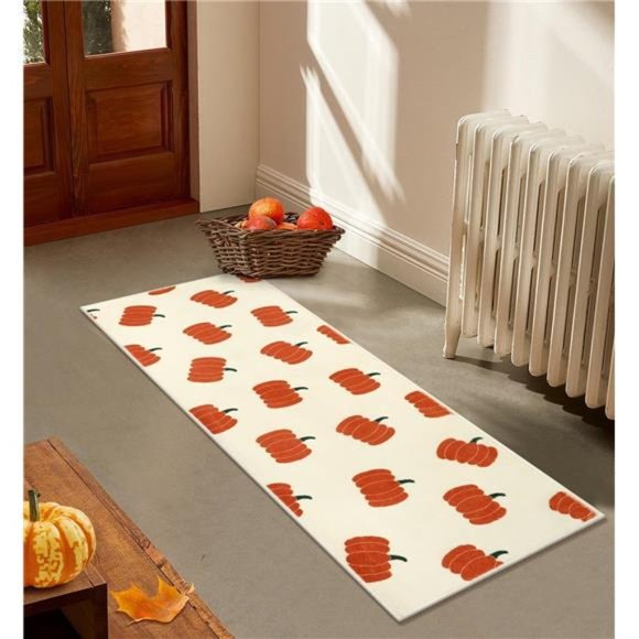 Bathroom Rug Cute Pumpkin Non Slip Long Entry & Bedroom Mat, 18x47inch - Picture 3 of 7